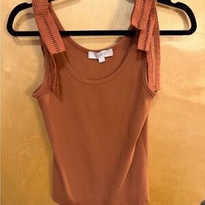 LOFT Women's Tan Tank Top with Lace Accents Size Small